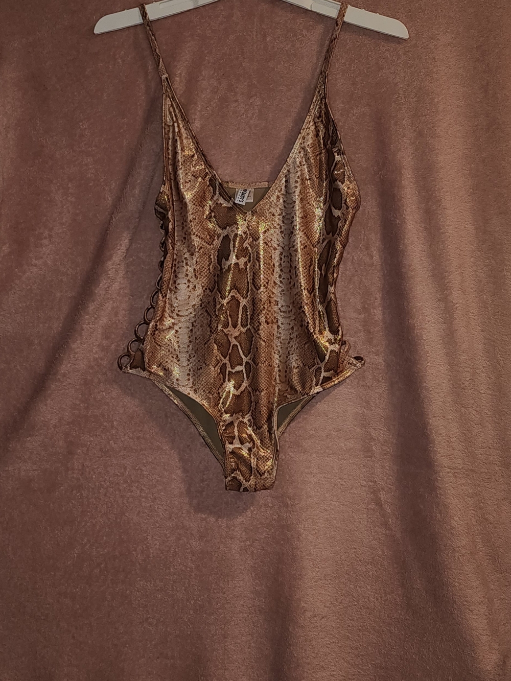 Snake-Print Brown One-Piece Swimsuit with Side Lace-Up